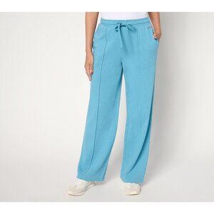 Peace Love World Regular French Terry Pull On Pintuck Pants Size Medium Blue Sky